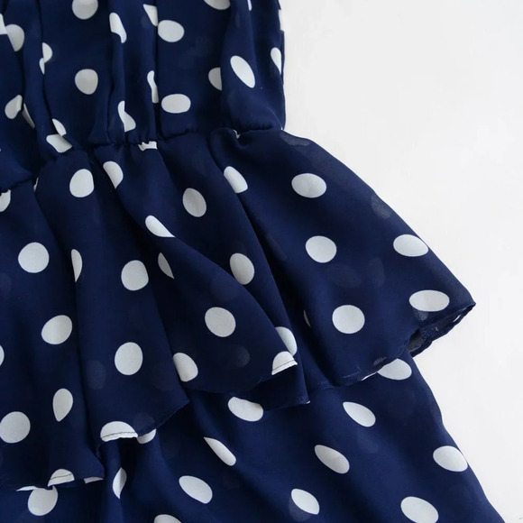 Vintage Hrlsten Navy  Polka Dot Short Sleeve Midi Dress Size 10 - Picture 10 of 15